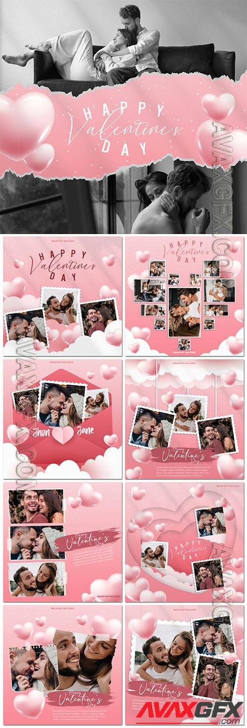 PSD valentines day hanging photo mockup collage