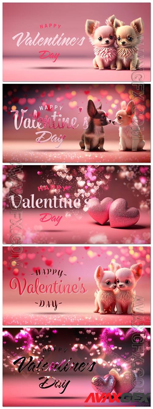 PSD two pink hearts with text effect mockup for valentine's day