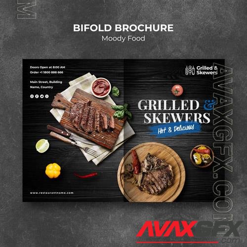 PSD grilled steak and veggies restaurant bifold brochure template