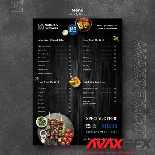 PSD grilled food and veggies restaurant menu template