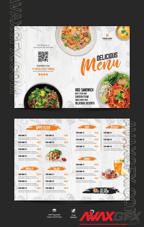 PSD food menu and restaurant bifold brochure template