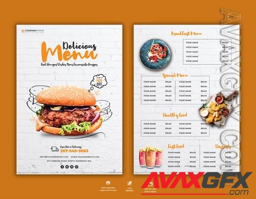 PSD delicious burger and food menu flyer template