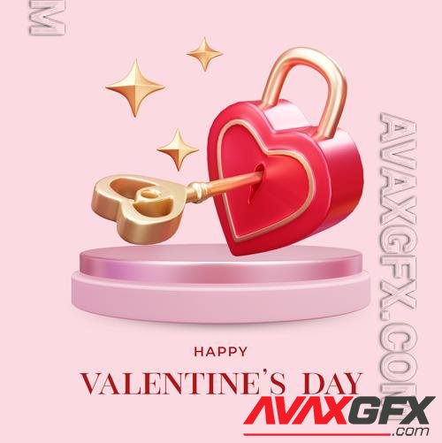 PSD podium valentine's day 3d rendering illustration