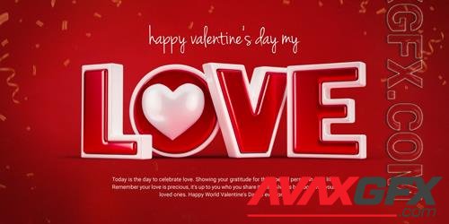 PSD happy valentine's day my love 3d social media banner design template