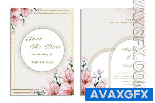 PSD beautiful floral wreath wedding invitation card template vol 5