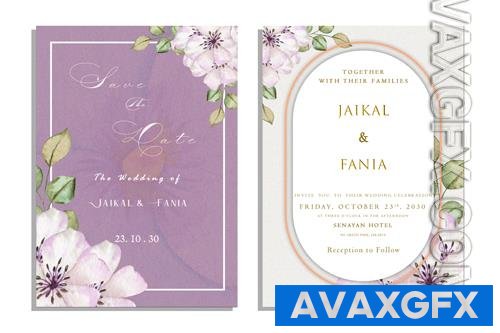 PSD luxury wedding invitation card background with golden line art flower and botanical leaves, organic