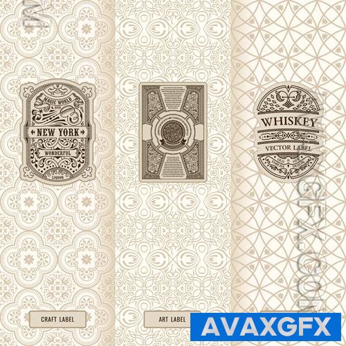 Vector vintage set of design labels logos and luxury packaging frames