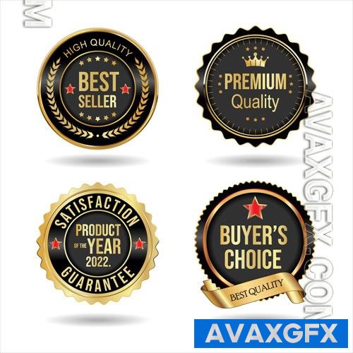 Vector warranty guaranteed gold and black labels