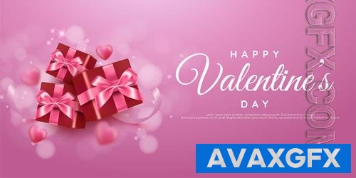 Realistic valentine day background with hearts and gifts