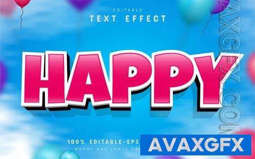 Vector happy text, editable text effect cartoon style