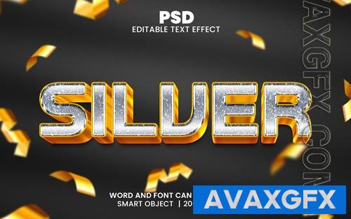 PSD silver luxury 3d editable photoshop text effect style with background