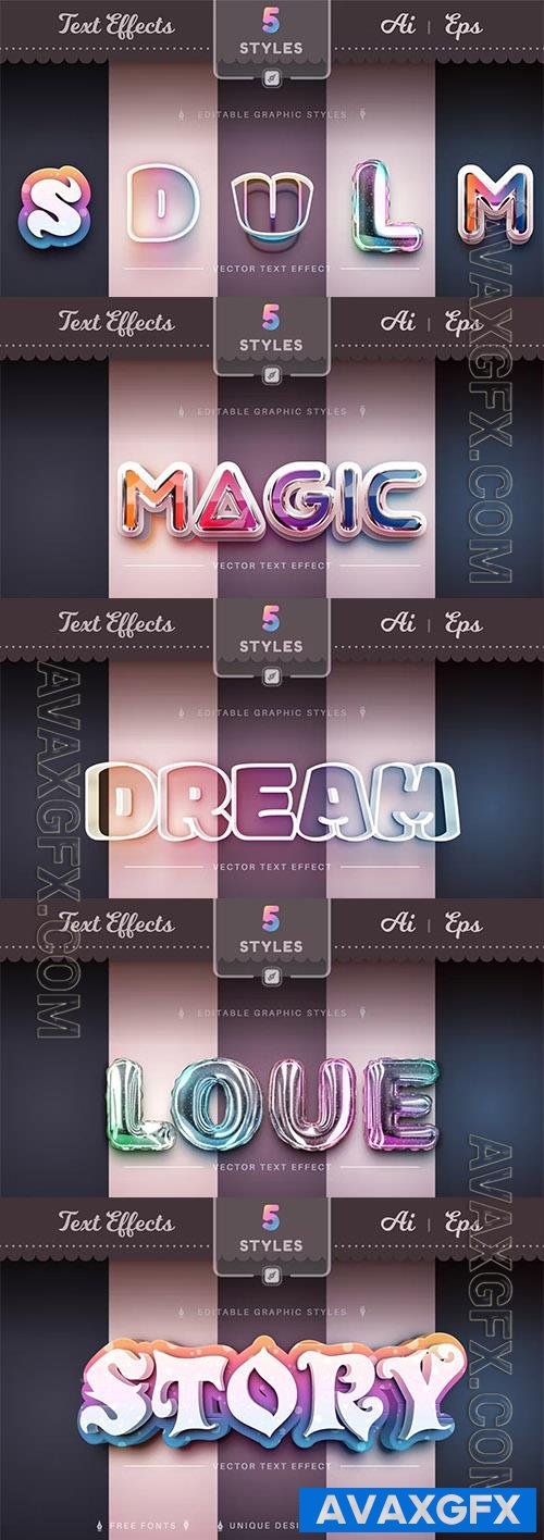 Set 5 Rainbow Editable Text Effects, Font Styles