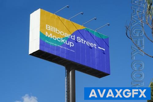 PSD large billboard mockup on blue sky