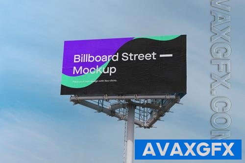 PSD large billboard mockup on blue sky with clouds