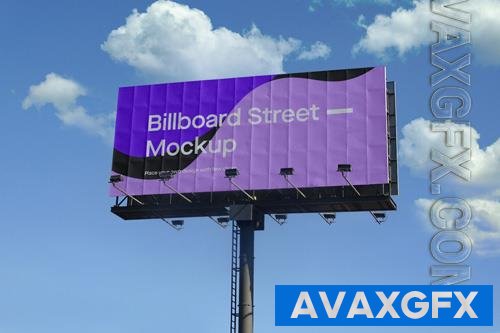 PSD billboard mockup on blue sky with clouds
