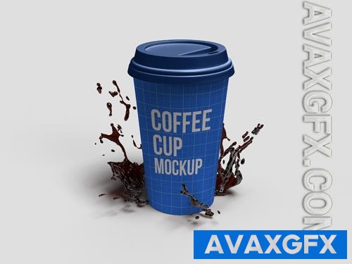 PSD realistic 3d render coffee cup mockup with plain background