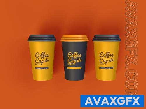 PSD coffee cup mockup design with dark yellow background