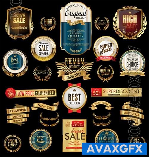 Vector golden sale labels retro vintage design