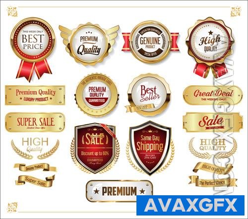 Vector collection of golden badges and labels retro vintage design
