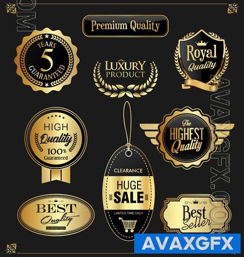 Vector collection of golden badges and labels retro design