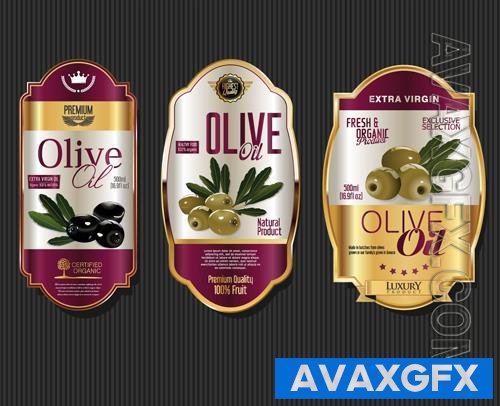 Vector collection of colorful olive oil labels