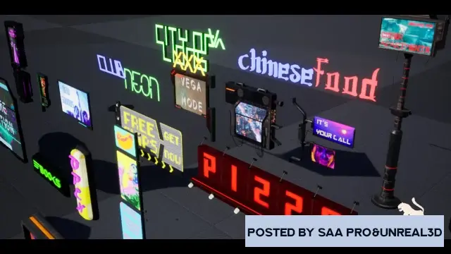 Unreal Engine Props Cyberpunk Billboards / Signs Set ( 35 Unique Pieces ) v4.21-4.27, 5.0