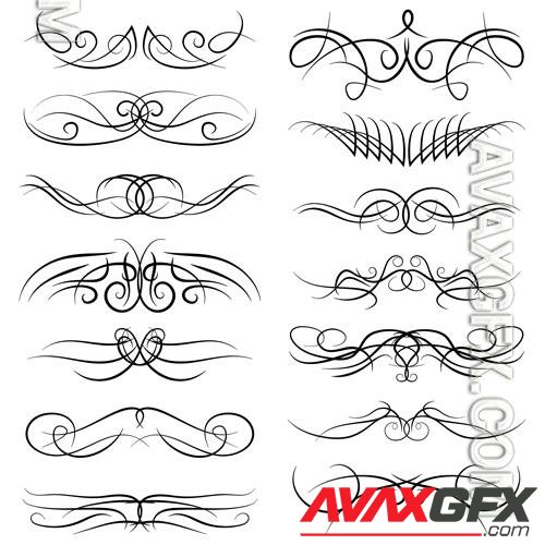 Vector set decorative curls swirls, borders, drawing elements