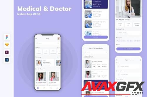 Medical & Doctor Mobile App UI Kit J9FJWTB