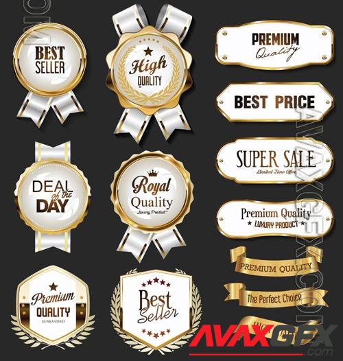 Vector retro vintage golden badges labels badges and shields