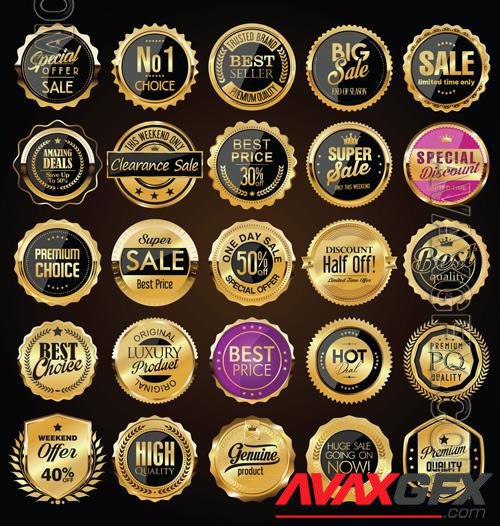 Vector retro vintage golden badges and labels collection