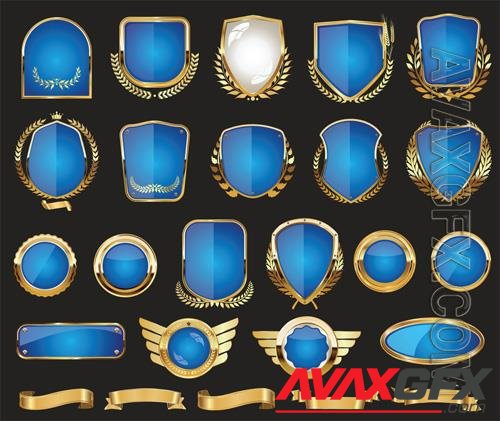 Vector golden shields laurel wreath badge and labels retro design collection