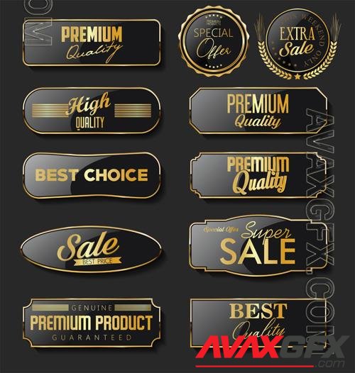 Vector collection of retro gold and black badge and label design