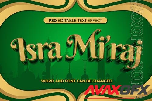 PSD text effect isra miraj green gold 3d