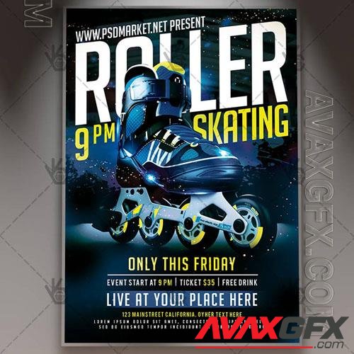 Psd roller skating party flyer design templates