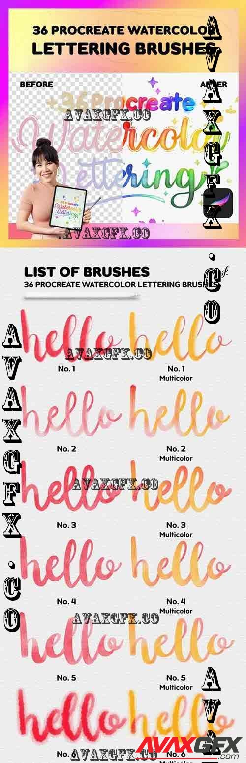 Procreate Lettering Brushes | 36 Watercolor Lettering Brushes - 42972171