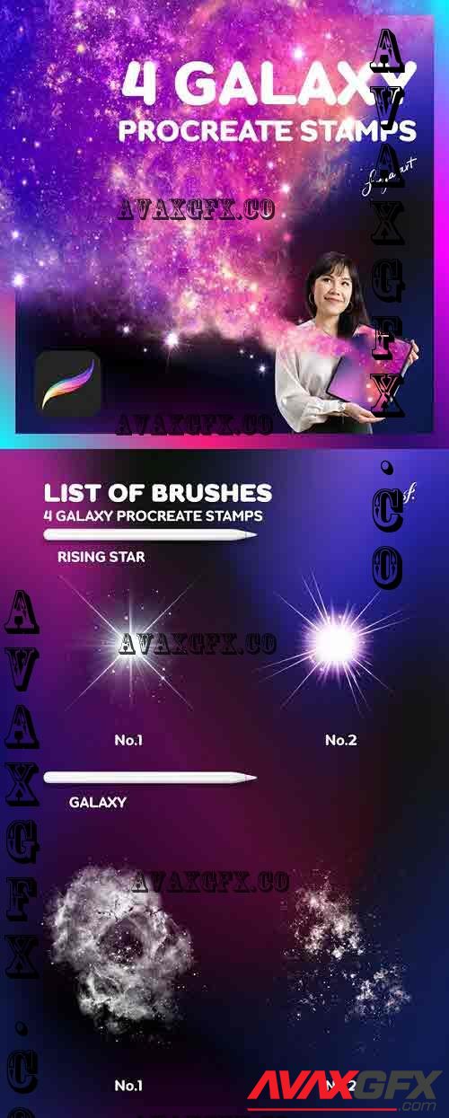 Galaxy Brushes Procreate | 4 Galaxy Procreate Stamps - 42972405