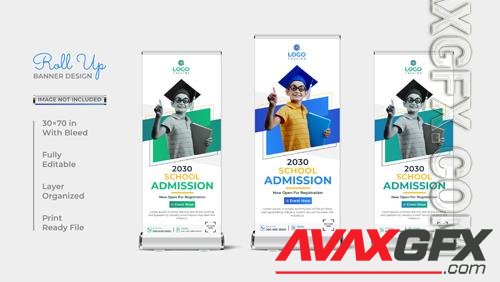 Vector roll up back to kid's school admission rollup banner design