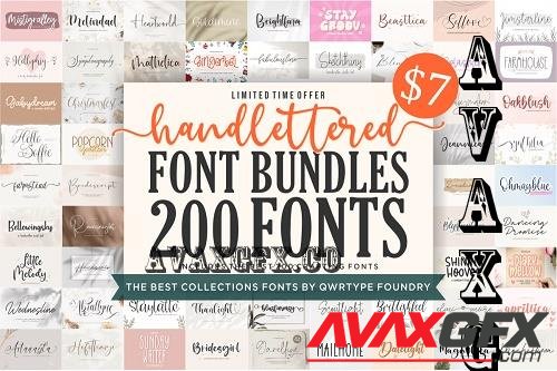 Hand Lettered Font Bundle - 200 Premium Fonts