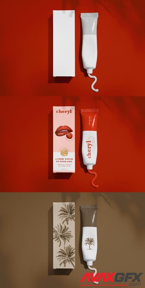 Adobestock - Red Lipstick Packaging Mockup for Cosmetic Branding 445623102
