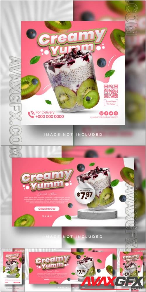 PSD ice cream yummy special menu promotion for cafe restaurant poster flyer banner template