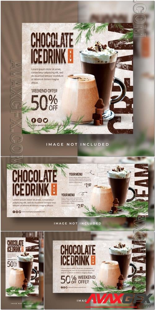 PSD ice coffee chocolatte special sweet drink menu social media instagram post stories banner template