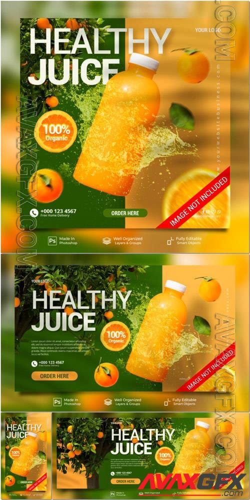PSD healthy orange juice drink menu restaurant special for promotion post website banner template