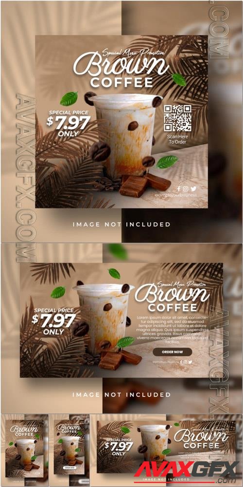PSD brown sugar coffee series special sweet menu for promotion poster flyer display banner template