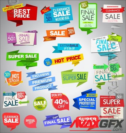 Vector modern sale origami banners and labels collection
