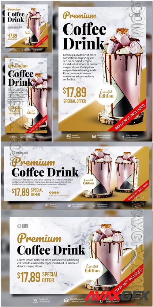 PSD premium coffee drink limited edition with decoration social media instagram post feed banner template