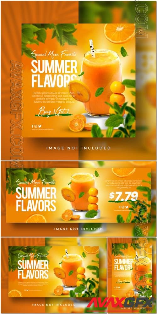 PSD orange juice fresh drink special menu favorite social media instagram post feed banner template