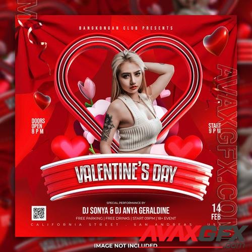 PSD valentines day party flyer social media post and web banner