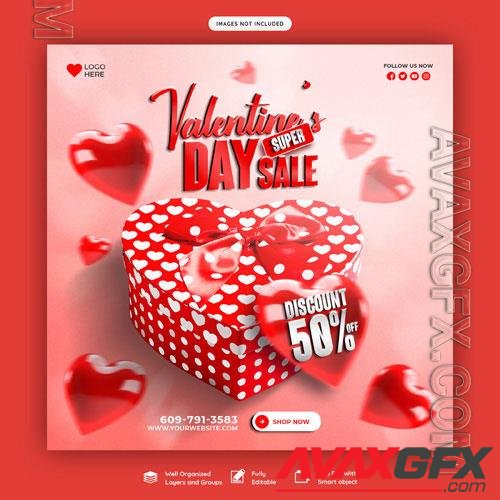 PSD happy valentine's day discount sale instagram or social media post template vol 2