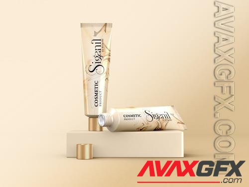 PSD glossy cosmetic cream tube branding mockup