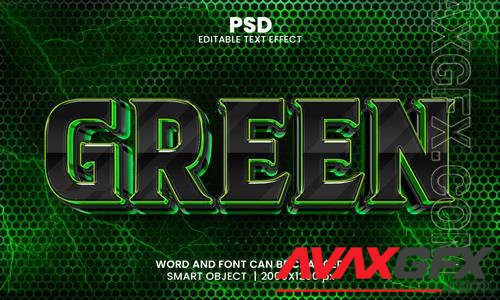 PSD green metallic 3d editable photoshop text effect style with background